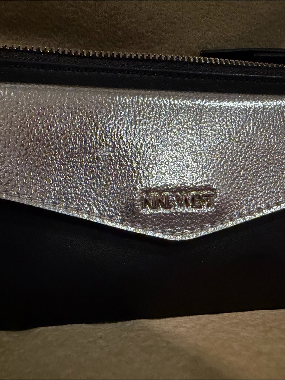Nine West Metallic Silver and Black Envelope Clutch